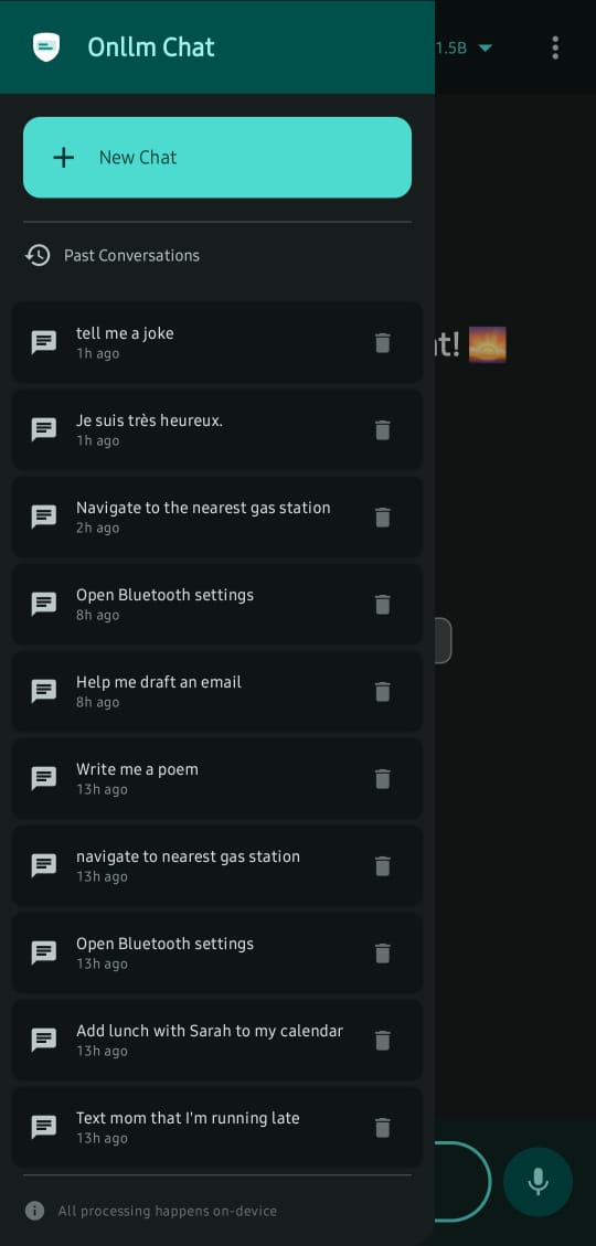Chat history showing conversation list